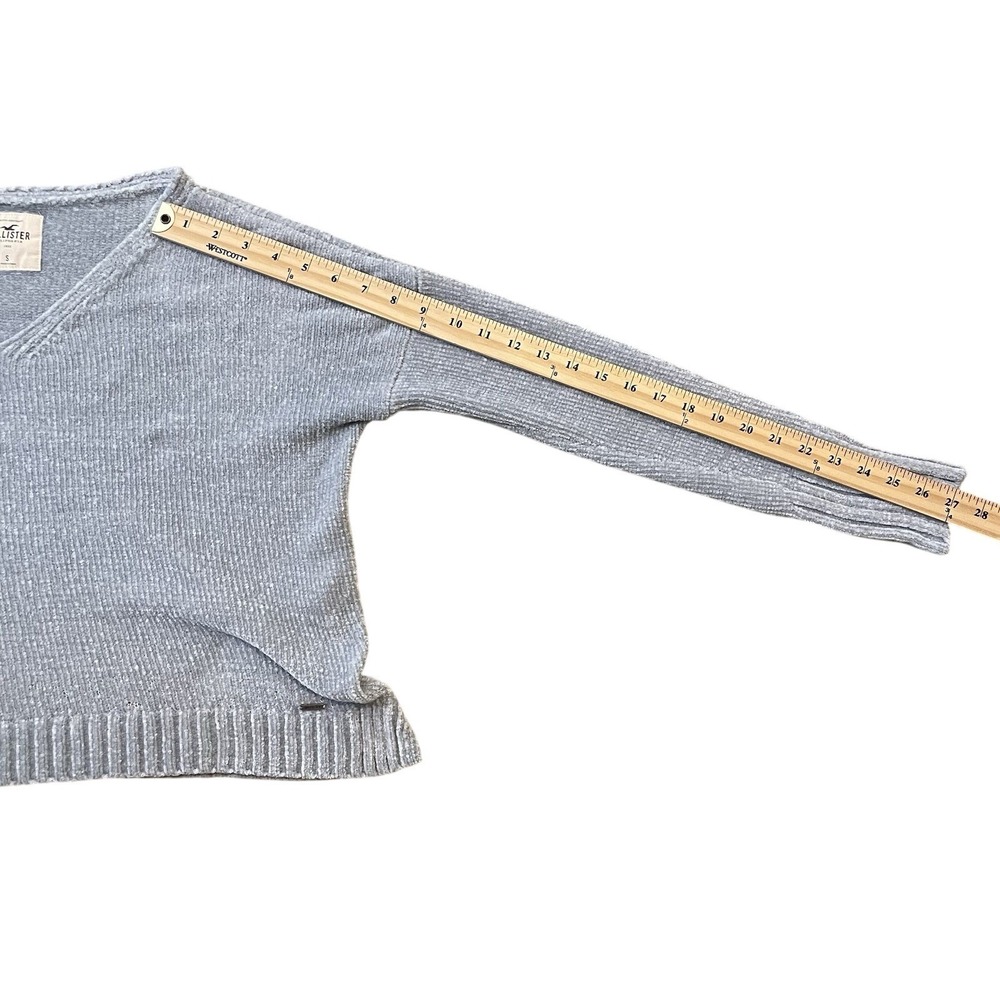 Y2K Hollister Women's Small Surf Rib Gray V Neck Sweater Comfy Boho Fit Oversize - Picture 7 of 8